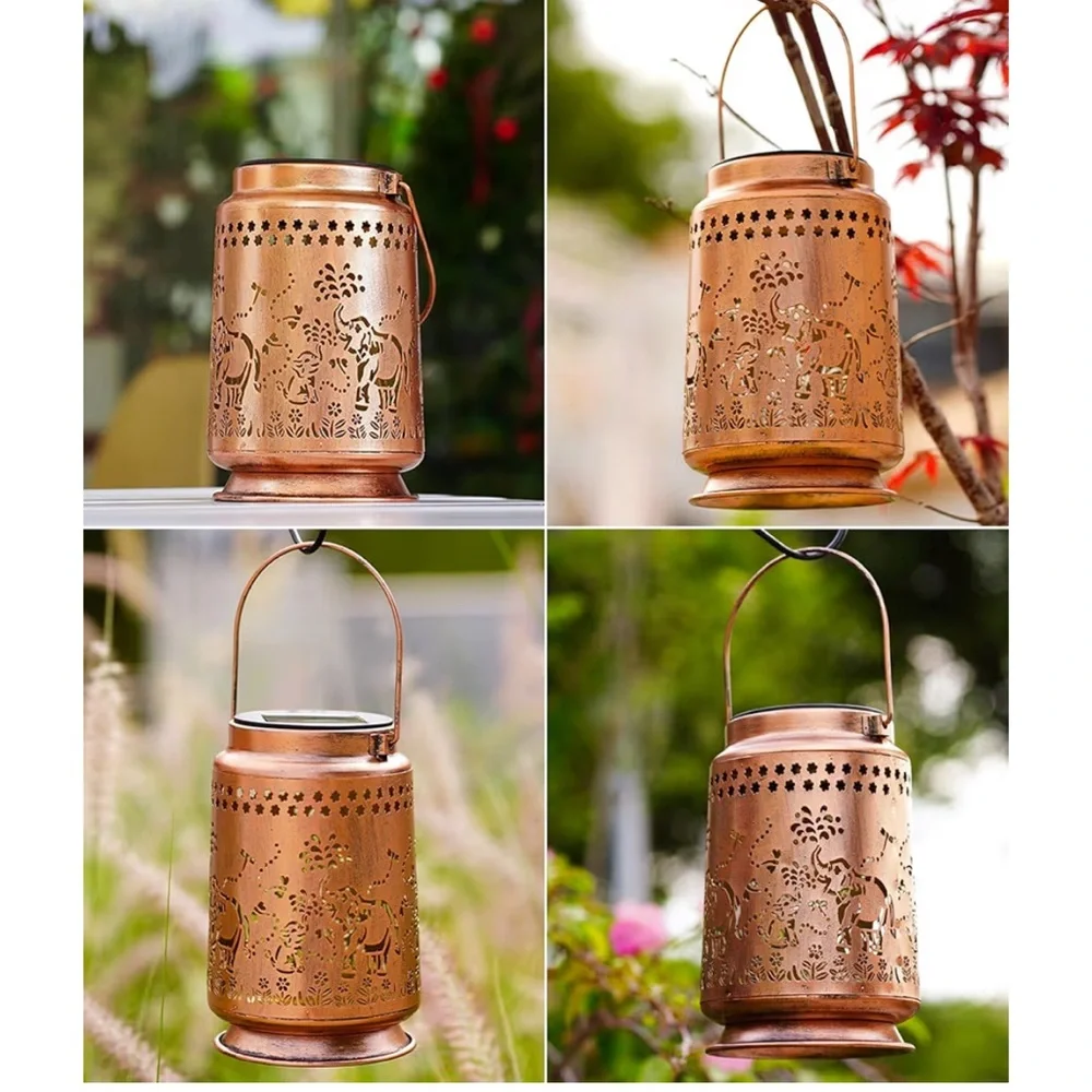 Elephant Solar Lanterns for Garden Decor: Waterproof Hanging Metal Decorations